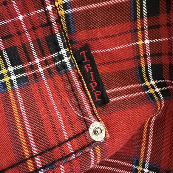 Vintage Tripp NYC Jeans Womens 24 Red Tartan Plaid Punk Goth Rocker Pants 90s - Picture 10 of 11